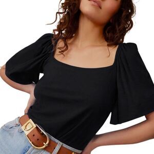 Nation LTD Size Medium Jayden Puff Sleeve Tee Black Pima Cotton Sustainable Boho